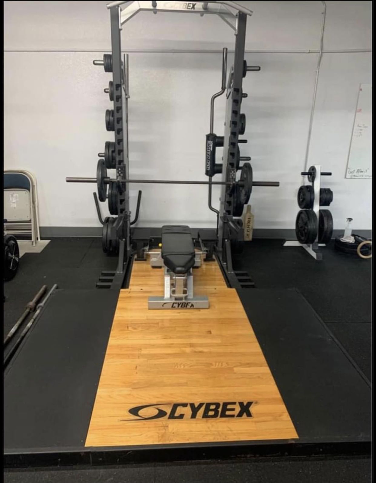 Like New Cybex Olympic Commercial Squat Rack With Platform, Bench & Dip Attachment