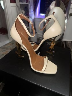 YSL Cream Leather Sandals with Gold YSL