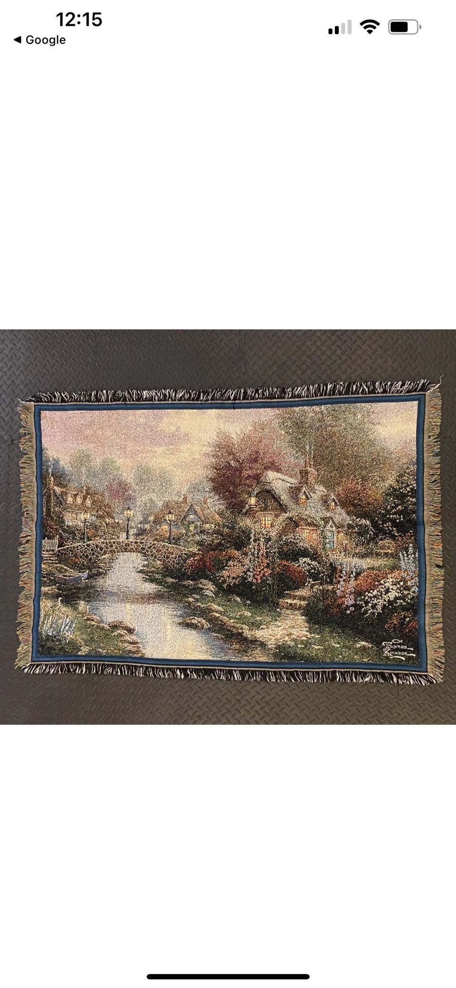 Thomas Kinkade Lamplight Bridge Tapestry Throw Blanket 68 x 50 USA Art Paintingg