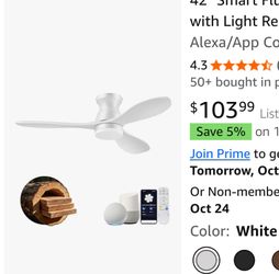 Smart Ceiling Fan NEW 42” Alexa + App + Remote Control Ceiling Fan With Light