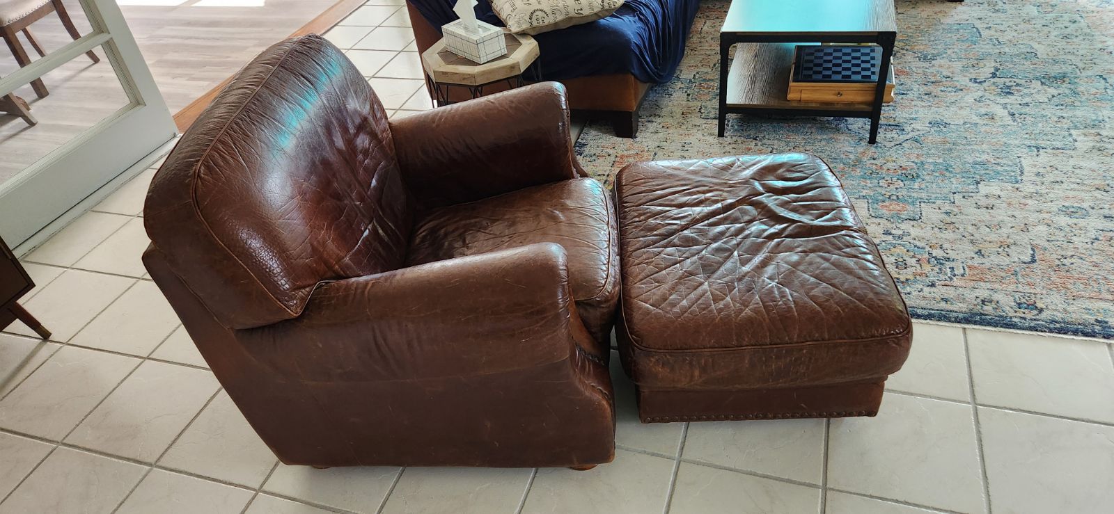 Real Leather Chair With Ottoman