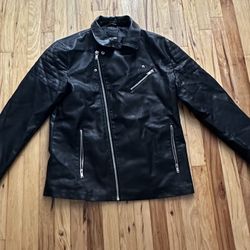 Only & Sons EST MMXII Mens Black Faux Leather Motorcycle Jacket Size XL
