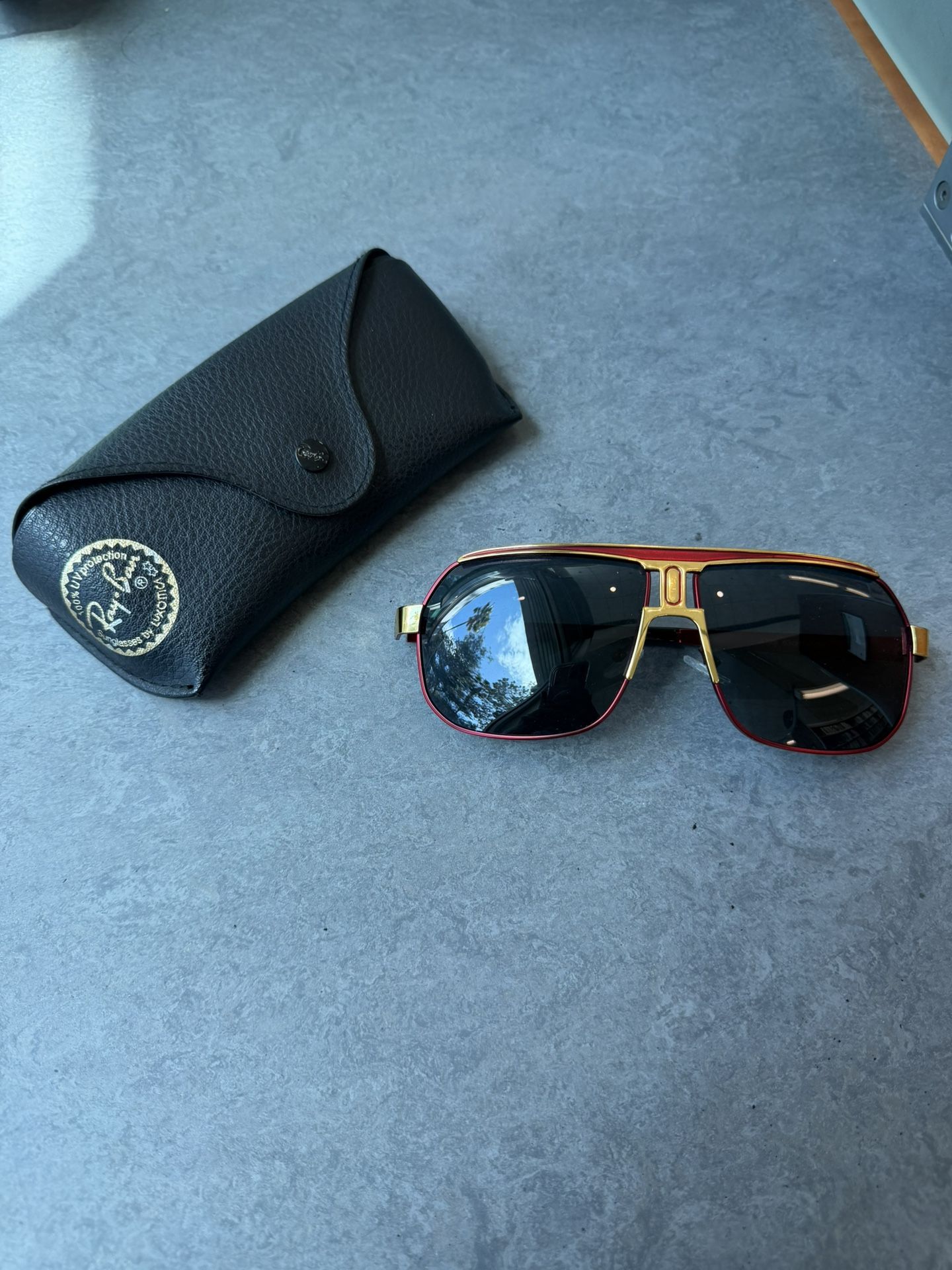 Gold & Burgundy Square Aviator Sunglasses — Like New