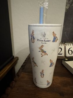 Stainless Steel Peter Rabbit Drink Tumbler With Straw Brand New. 30 Oz 