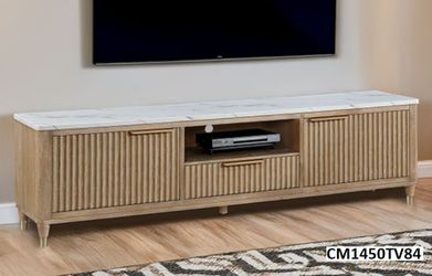 84" WHITE FAUX MARBLE TOP TV STAND OFFERUP SPECIAL SALE!