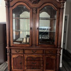 Dark Cherry Buffet With Hutch With Lights