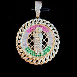Jewelry 14k solid yellow gold pendant Jesus rope bezel CZ 0.85 CTW charm 5.1 grams PENDANT ONLY