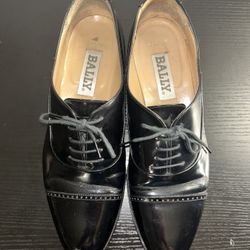 VTG Bally Marconi mens black patent leather cap toe Oxford shoes Italy Sz 9D