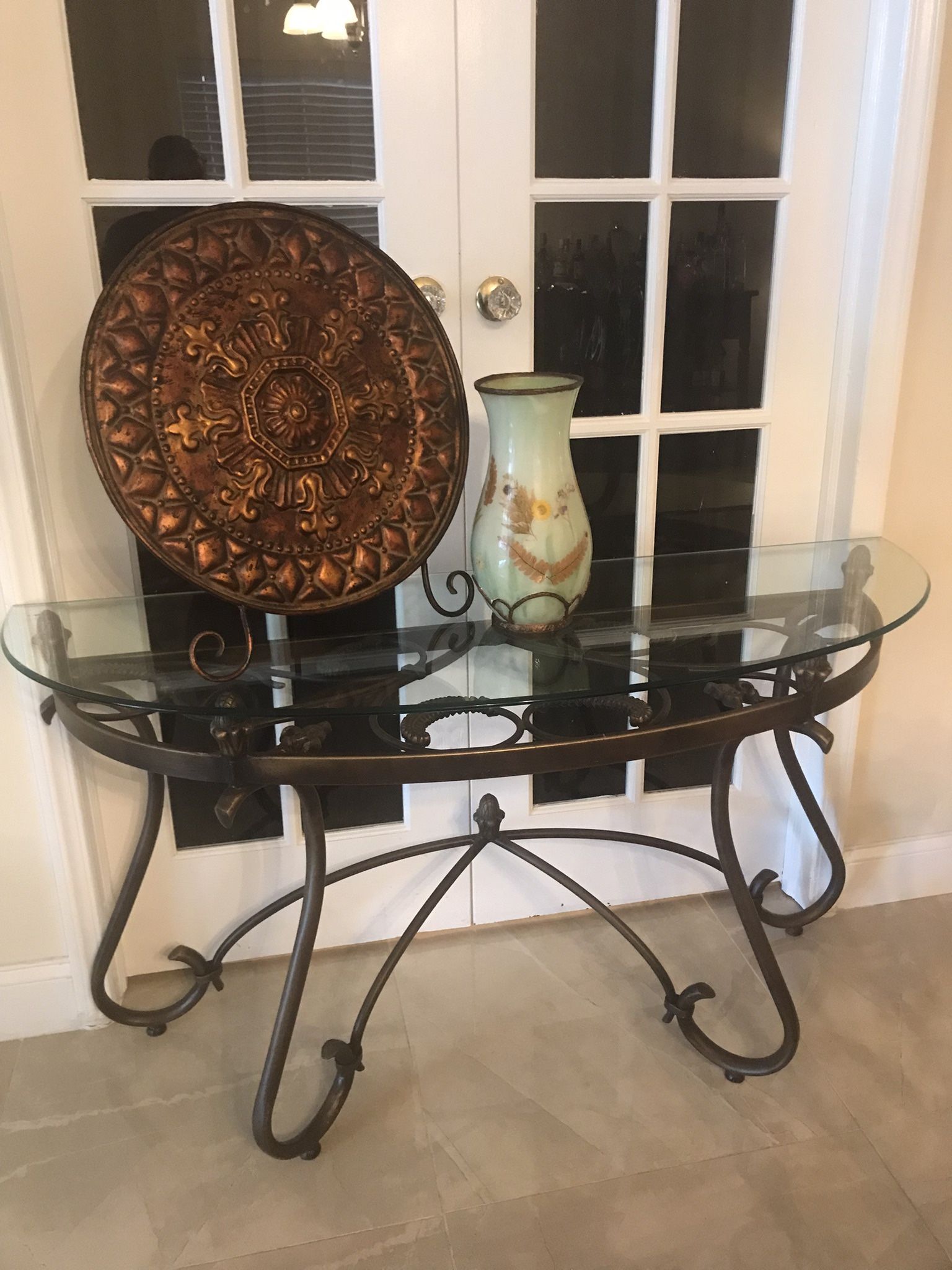 Console table- Glass top iron base