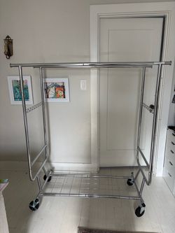 Heavy Duty Double Bar Rolling Clothing Rack – Chrome, Adjustable