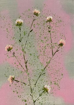 Pink Clover Original Abstract Acrylic Painting, 5 x 7, Artist Signed