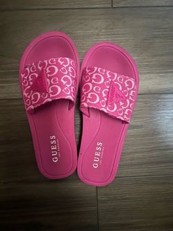 Hot pink Guess slides