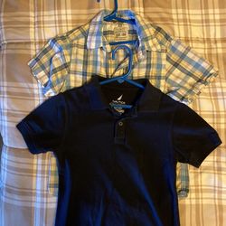 Nautica Navy Polo & Children’s Place Plaid Dress Shirt Youth 5/6
