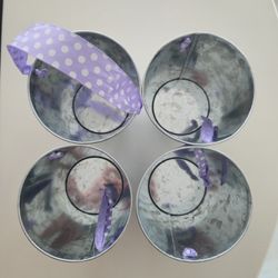 Purple Polka Dot Tin Buckets, Set: 4