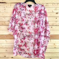 Joe Boxer Pink Floral Print Open Front Lightweight see through cardigan /CoverUp