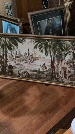 Gorgeous and unique vintage wood tapestry frame 59 x29. Inch