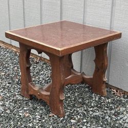 Vintage Wood Trestle Scroll Accent Side Table