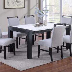 CHARCOAL WITH FAUX MARBLE DINING TABLE AND CHAIRS 
