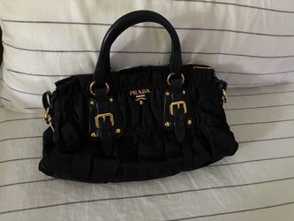 Prada Black Tessito Gaufre gathered nylon satchel with Gold buckles