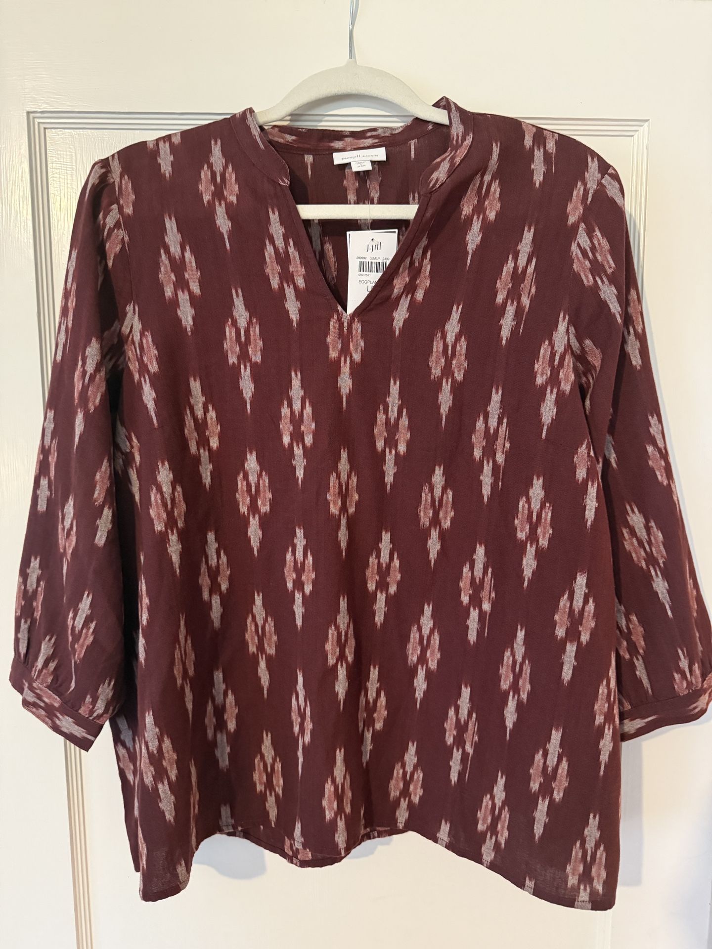 J.Jill Pure Jill Elements Ikat Eggplant Blouse