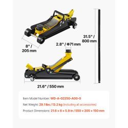 Floor Jack, 2.5 Ton Low Profile Floor Jack, Heavy-duty Steel Racing Floor Jack With Single Piston Lift Pump, Floor Jack Lifting Range 3.35"-14.96"