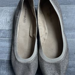 Bandolino Ballet Flat Womens Size10  1/2 Gold Sequins Glitter Edition Taupe Trim