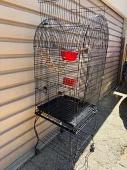 Large Black Bird Cage with Stand and Accessories