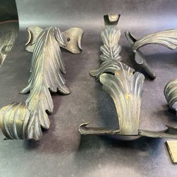 Set of (4) Drapery hold backs. Very Nice Elegant Heavy Duty Solid Steel Elegante Can be used as wall/plant/coat hooks or nice legs for cocktail table 