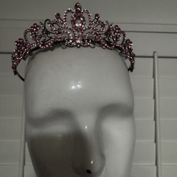 Tiara vintage pink metal rhinestone princess costume crown
