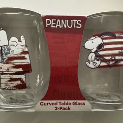 Peanuts Patriotic Snoopy Glasses Set of 2 With Ice Cube Tray 16 oz