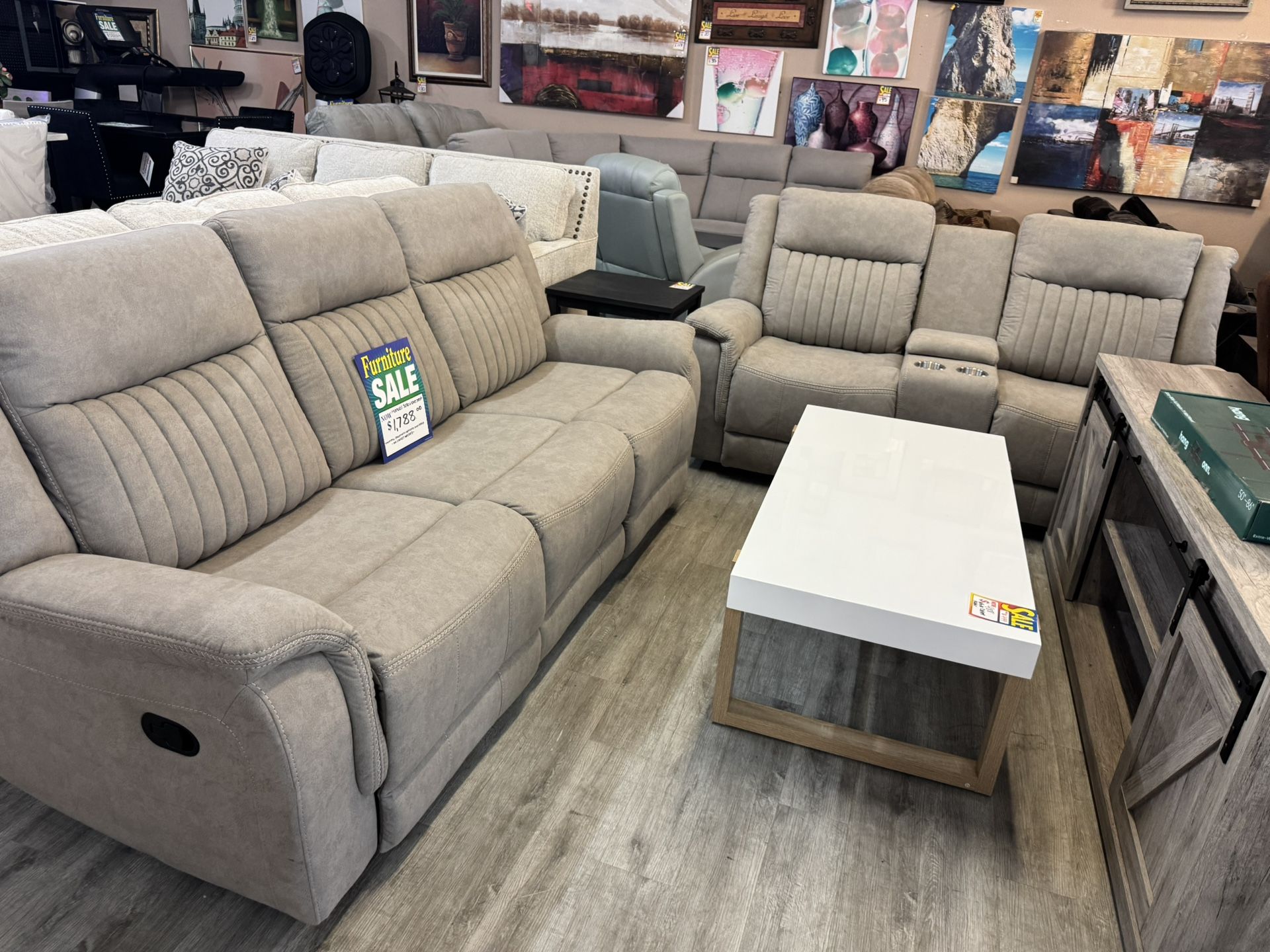 Tan Manual Reclining Sofa And Loveseat