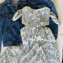 Floral Summer Dress Outfit M | Jean Jacket Set (Brunch/Vacation)