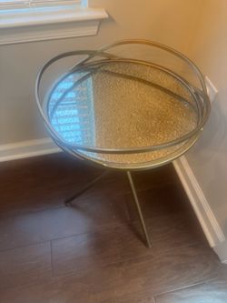 Round Gold Metal and Glass Side Table