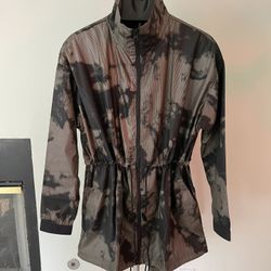 NWT Womens Windbreaker Black And Gold Lace Print Jacket Size L 