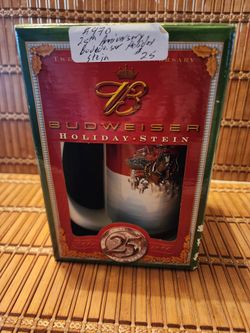 Vintage 2004 Budweiser Beer Stein 25th Anniversay  Holiday Christmas Beer Stein  New In Box 