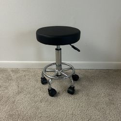 KKTONER PU Leather Round Rolling Stool with Foot Rest Swivel Height Adjustment