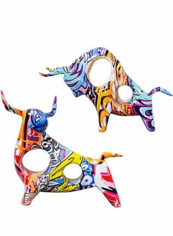 Colorful Graffiti Bull Statue Sculpture Abstract hollow Multicolor Home Art Vibrant Geometric Home Decor