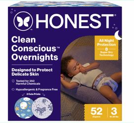 The Honest Company Overnight Diapers, Cozy Cloud, Size 3, 52 Count