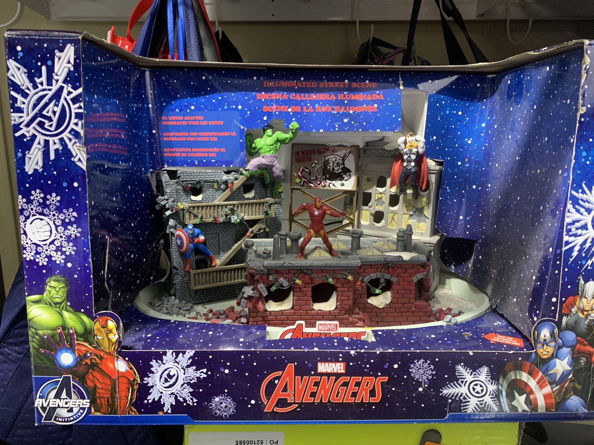 Marvel Avengers Light Up Christmas Figurine  Street Fight Scene With Ironman, Hulk, Captain America And Thor