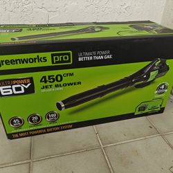 Greenworks 60V 450 CFM Cordless Leaf Blower, 2.0 Ah Battery and Rapid Charger

NEW sealed box 
