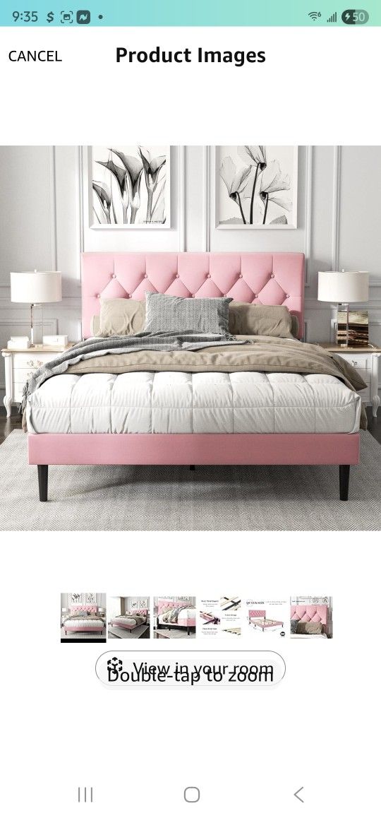 Haoara Queen Size Platform Bed Frame with Upholstered Button Tufted Headboard, Mattress Foundation with Wooden Slat Support, Noise Free, No Box Spring