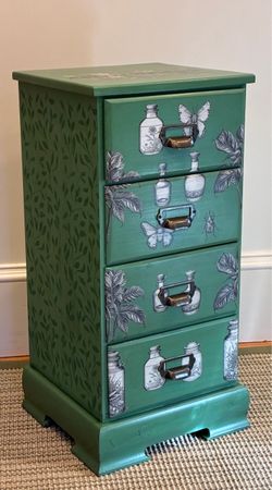 Apothecary green decorated nightstand side table