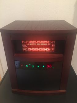 1500W Infrared Electric Space Heater with 3 Heat Modes, Remote Control & Timer, Overheat & Tip-Over Shut Off Protection, Low Noise Brown Wood Cabinet