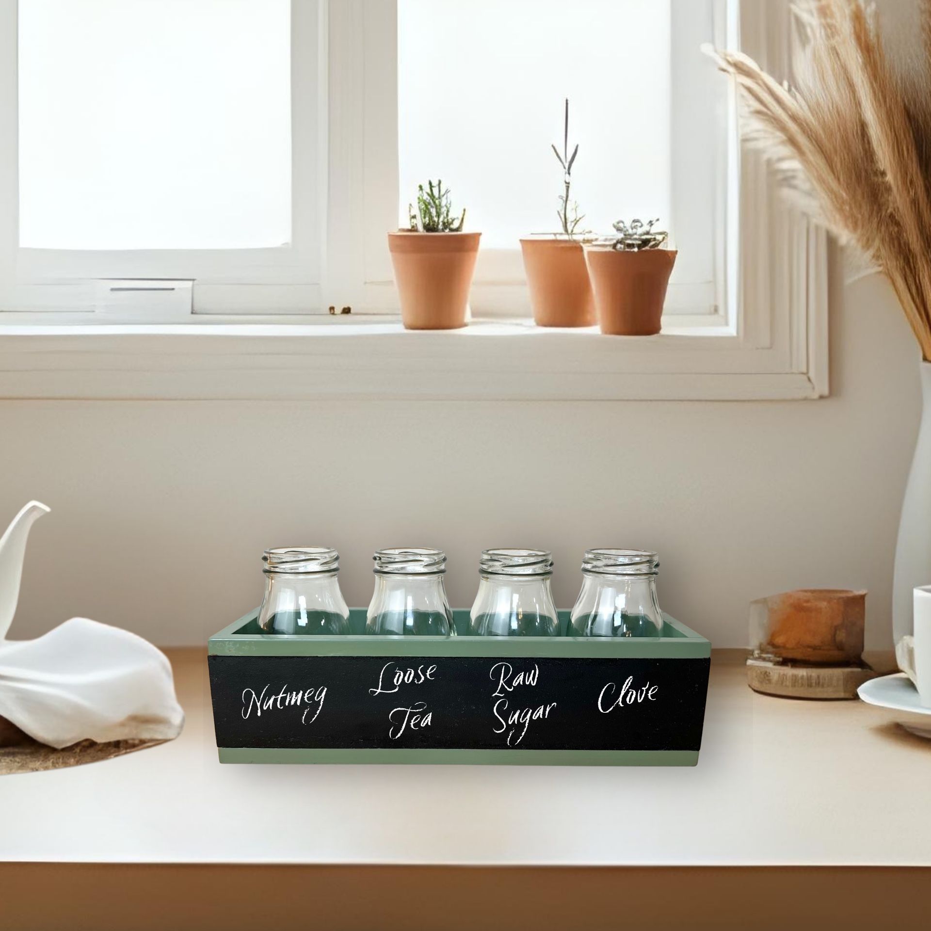 Home Organizer Plant Propagation Station  Chalkboard Label Rope Hanger Moss Green