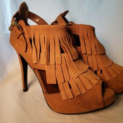 N.Y.L.A “Fancy” Suede Leather Fringe Platform 5” Stiletto Heels