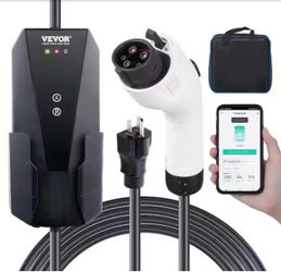 VEVOR Level 1+2 EV Charger 16 Amp 120/240V Electric Vehicle Charger with 28 ft. Charging Cable NEMA 6-20P & NEMA 5-15 Adapter