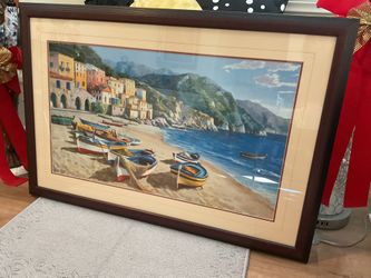 WALL ART BEACH ITALY FRAMED NEW 2 PIECE 