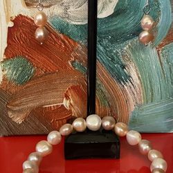 Multi Colored Freshwater Pearl bracelet and earrings set