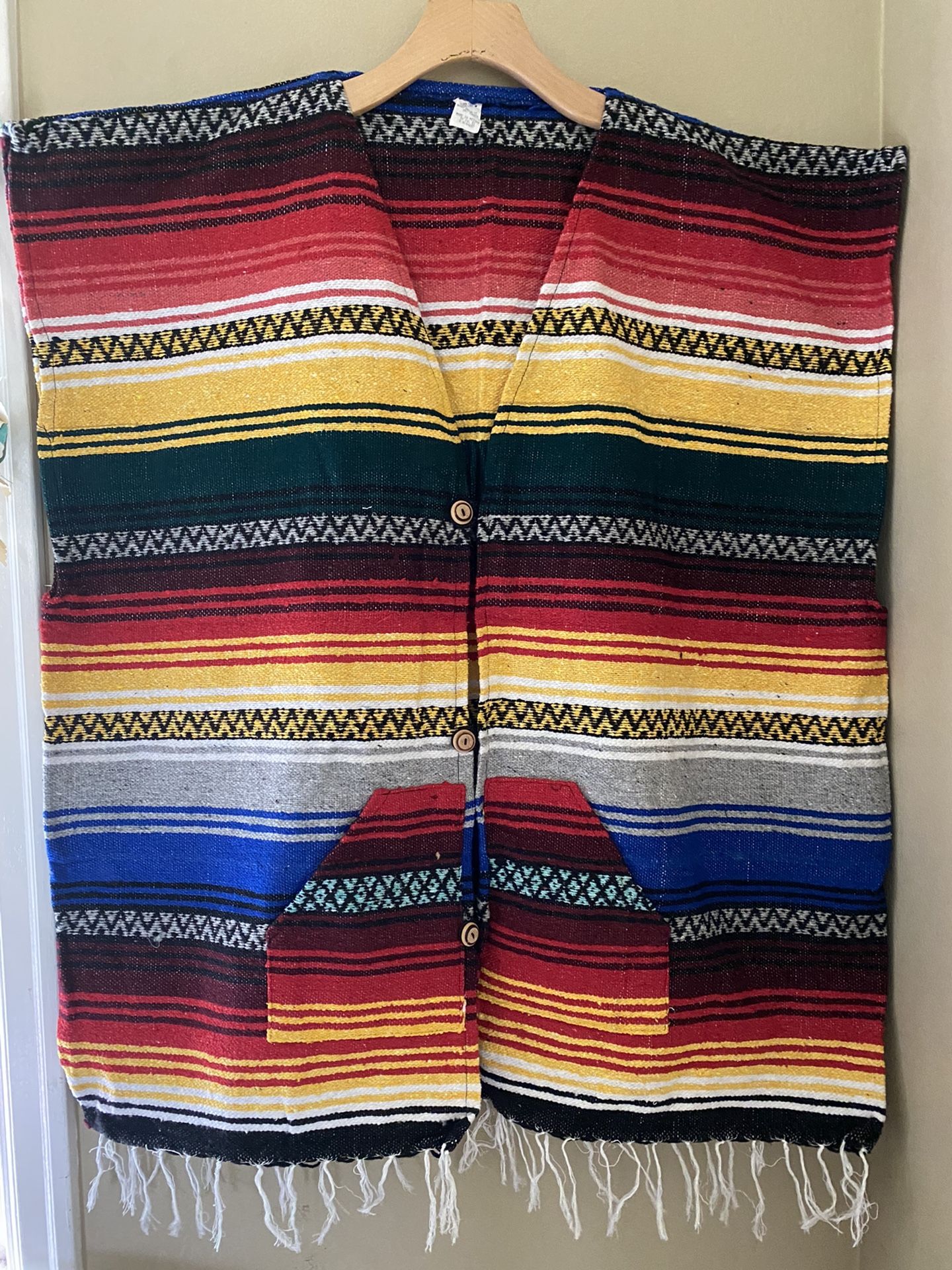 Colorful Striped Mexican Blanket Poncho VEST #7 western cowboy costume XXL 2X