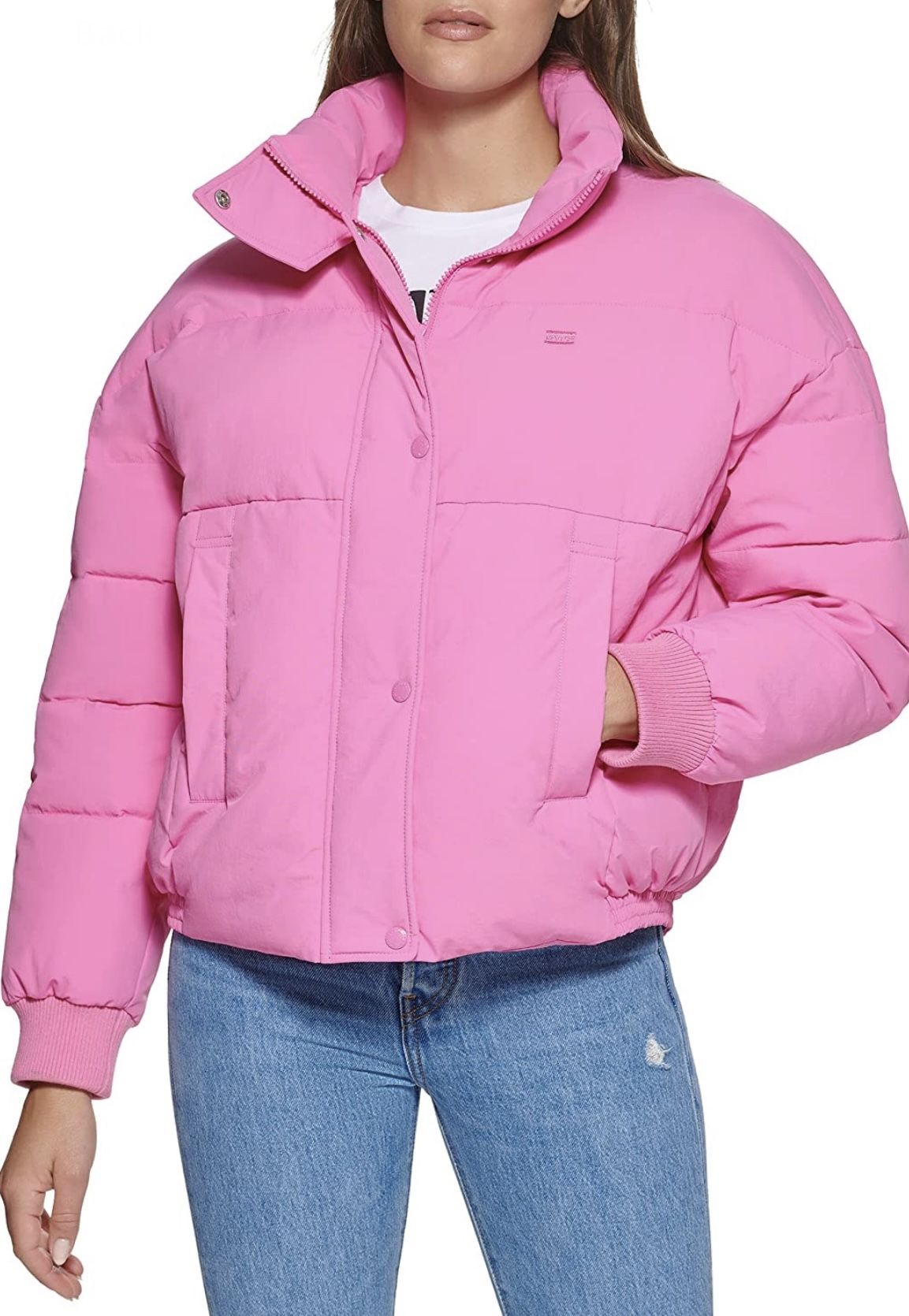 Levi's Women's Cinch Waist Hooded Puffer Jacket Pink Sz XL Brand New
